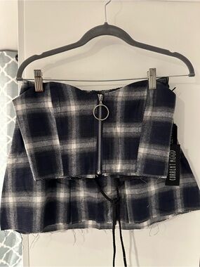 Dolls Kill Current mood Navy Plaid Mini Skirt set Medium